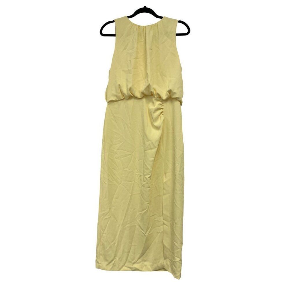 Zara Womens Midi Blouson Dress Gathered L Yellow sleeveless 2544/324 NWT